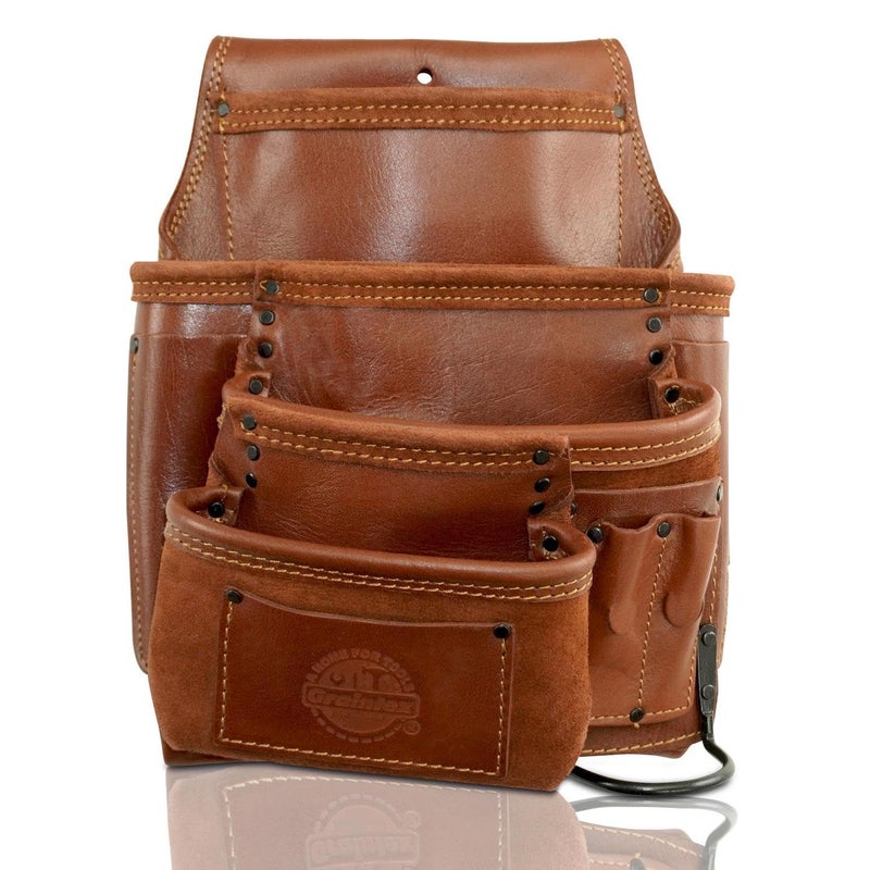Graintex Ambassador Series 10 Pocket Framers Professional Nail & Tool Pouch Durable and Versatile Genuine Top Grain Leather for Framers, Constructors, Handyman - Chestnut Brown, Left Handed - Image 1
